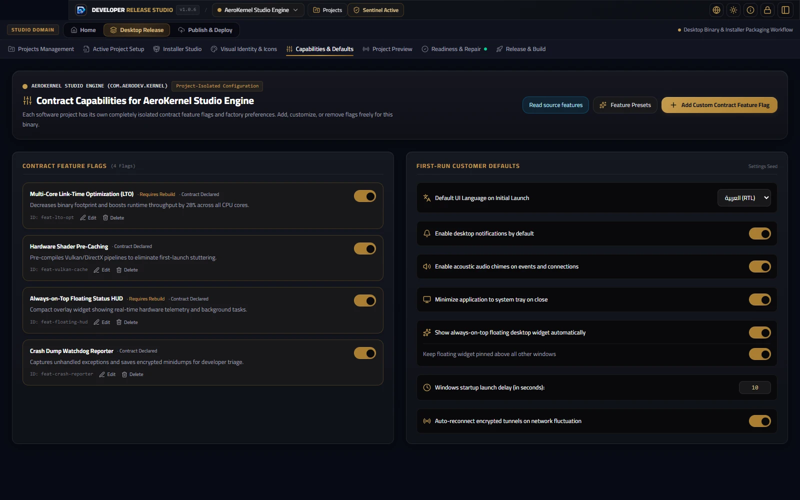 Developer Release Studio — Features & defaults