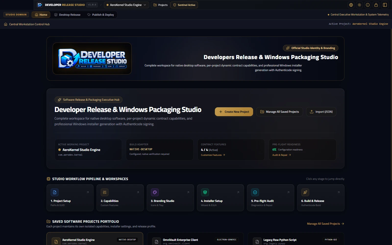 Developer Release Studio — Studio home
