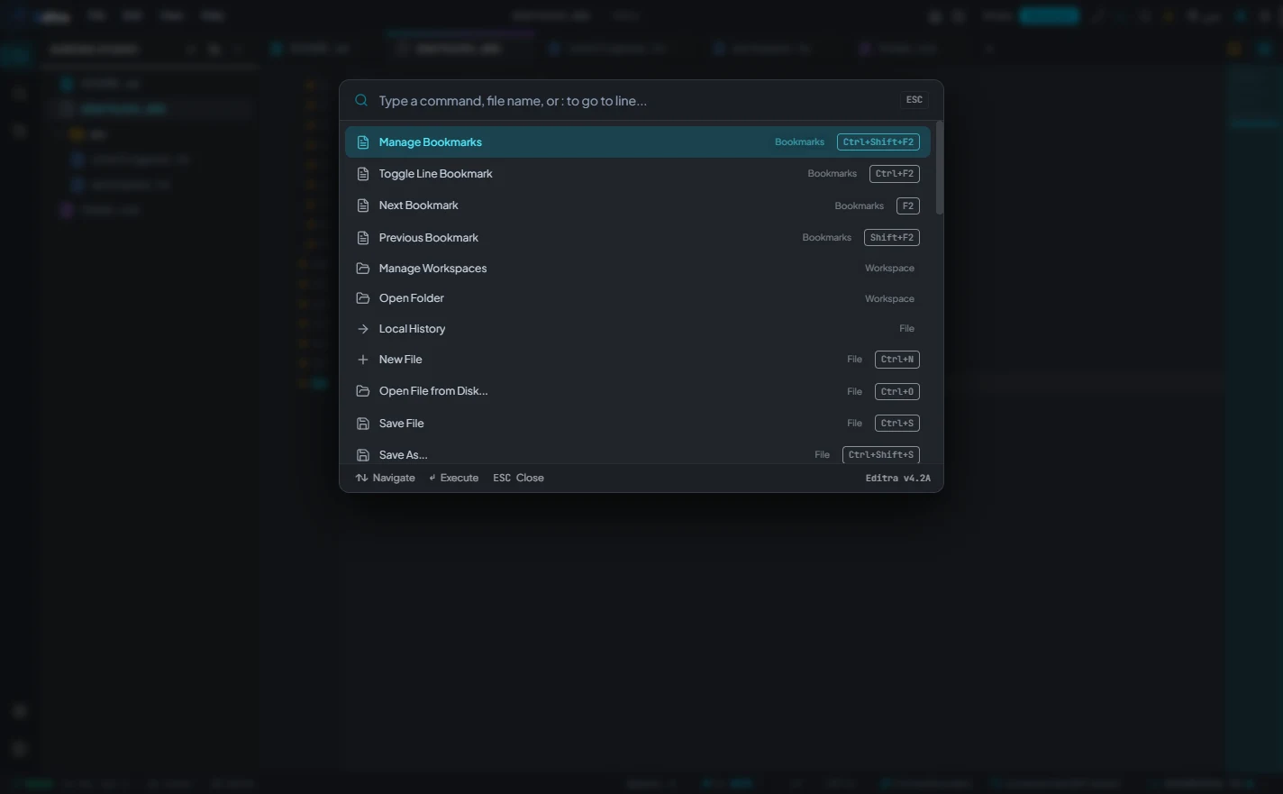 Editra workspace — Command palette