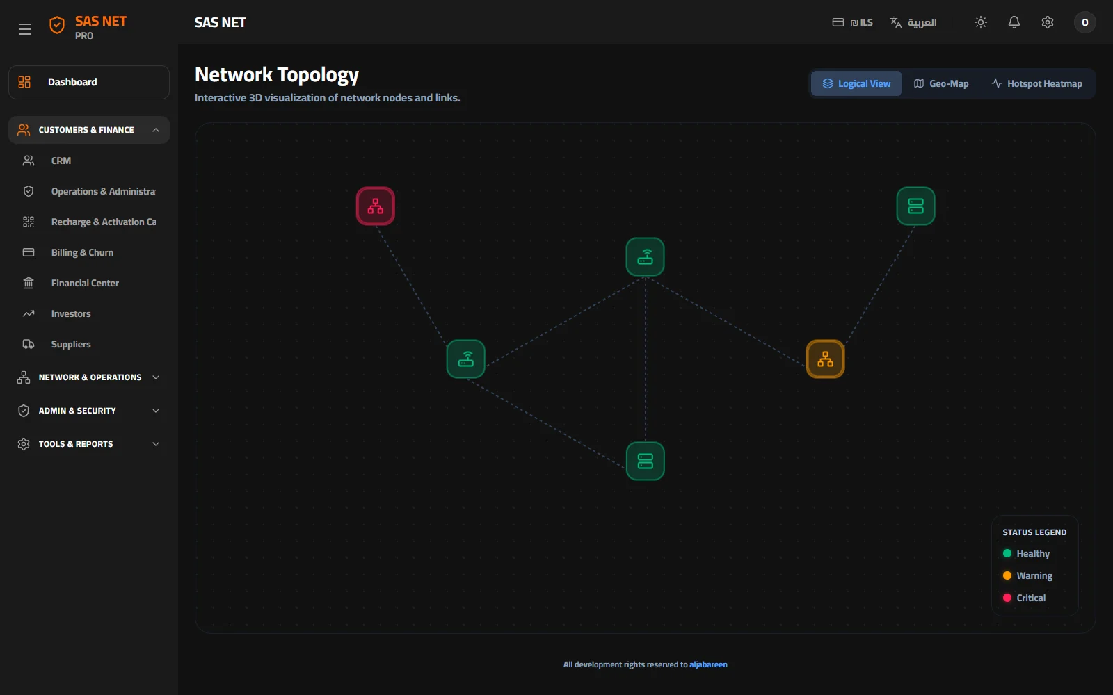 Network topology — A visual view of network nodes, links and status.